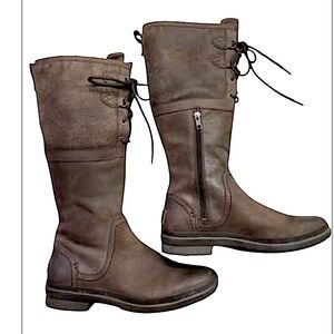 UGG Woman’s Elsa Pure Dark Brown Leather Waterproof Lace-Up Zipper Snow Boots 7